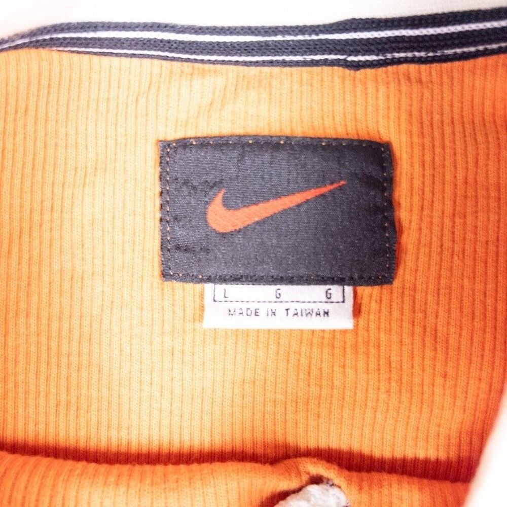 Vintage Y2K Nike Large V-Neck Long Sleeve Pullover Orange White Streetwear Shirt - Picture 5 of 10